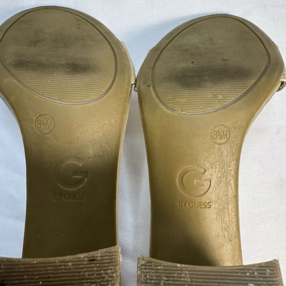 G by Guess Women’s Gold Glitter Ankle Strap Heels Size 8.5 Open Toe Dress Shoes